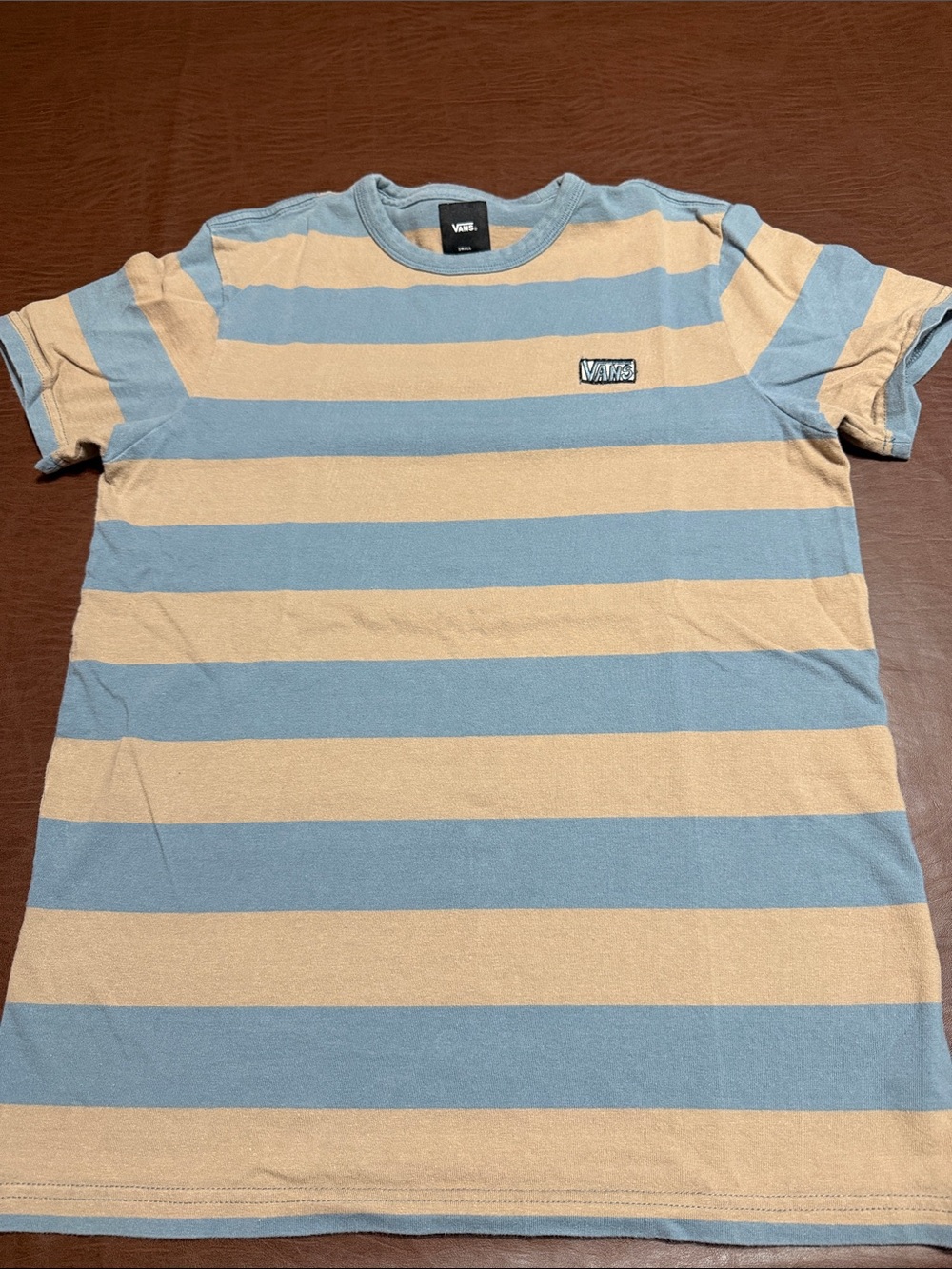 Vans Men's Light Blue & Tan Horizontal Stripe Crew Tee